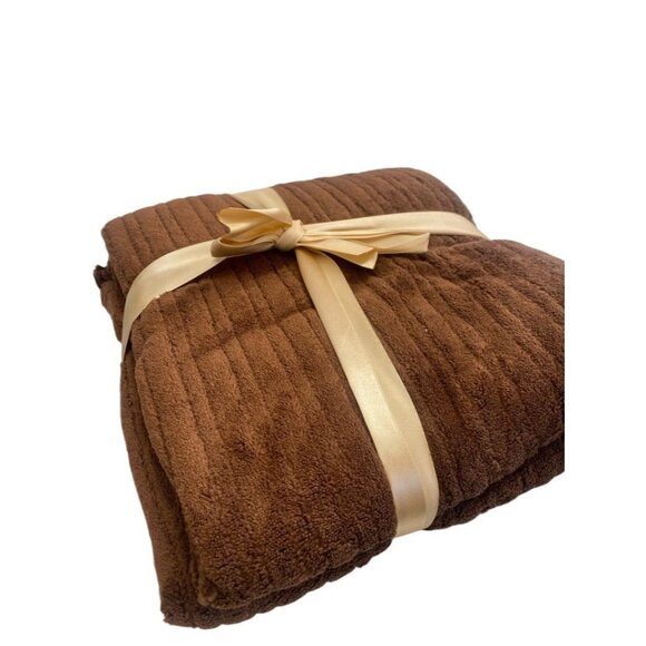 Brown Ribbed Throw Blanket Soft Fuzzy Gift Wrapped - Picture 2 of 7